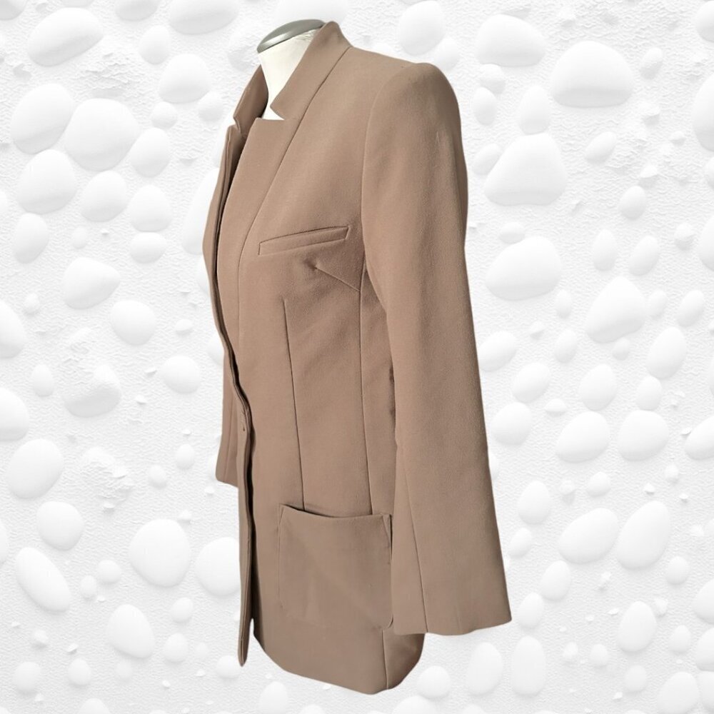 H & M Unusual Design Ladies Fitted Long Jacket - Beige - Size 6 Like New - Picture 6 of 9